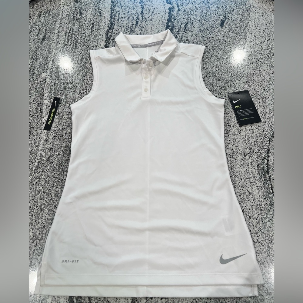 Nike White Dri-FIT Sleeveless Golf Shirt